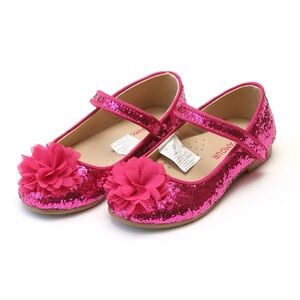NEW L’Amour Alice Glitter Flower Flats - Sparkly Pink Mary Janes - Girls Size 4